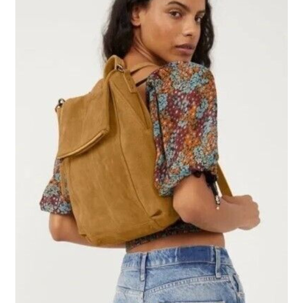 FREE PEOPLE BROWN CAMILLA CONVERTIBLE SUEDE LEATHER SHOULDER BAG BACKPACK